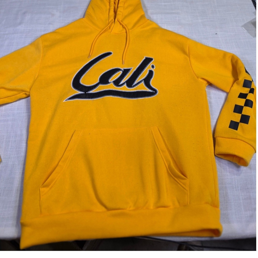 Original Deluxe Supply Cali Hoodie Yellow Checkered Sleeve Mens Large Sweatshirt